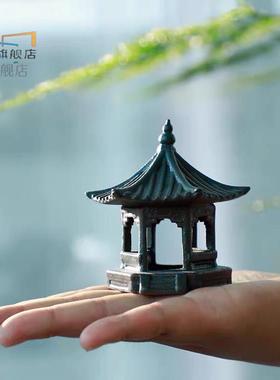 新品覆古镂空陶瓷六角亭宝塔摆件盘景微景观假山鱼缸造景茶宠装饰