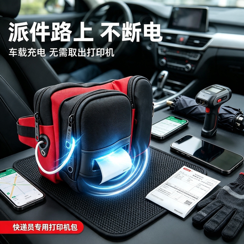 快递员腰包红黑拼色防水耐磨多功能便携式标签打印机专用实用胸包