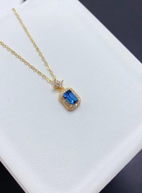 925纯银吊坠项链托帕透辉石祖母绿长枕方4*6空托银托镶嵌来石定制