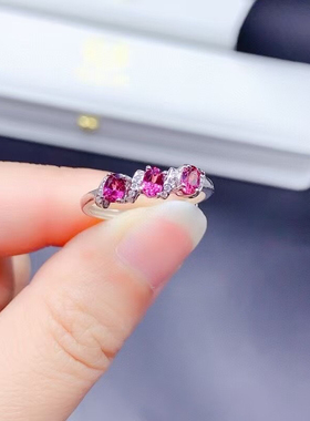 925纯银碧玺戒指活圈镶嵌3粒椭圆3×4透辉石石榴石戒托银托批发