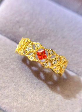 复古镂空925纯银戒指镶嵌方形3×3红宝石碧玺尖晶石空托戒托定制