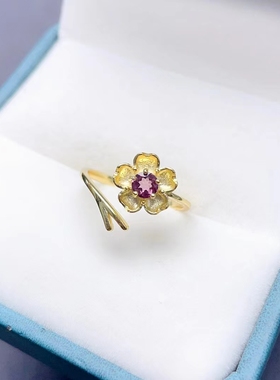 韩版樱花925银戒指活圈石榴石圆形4*4宝石银托空托戒托工厂定制