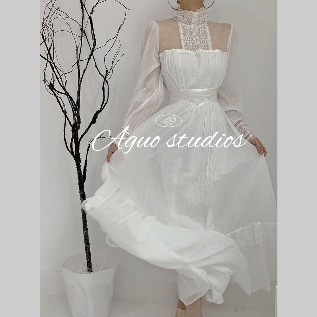 gunnersax古着重工长袖长裙蕾丝