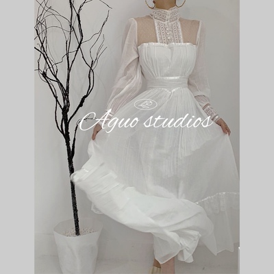 gunnersax古着重工长袖长裙蕾丝