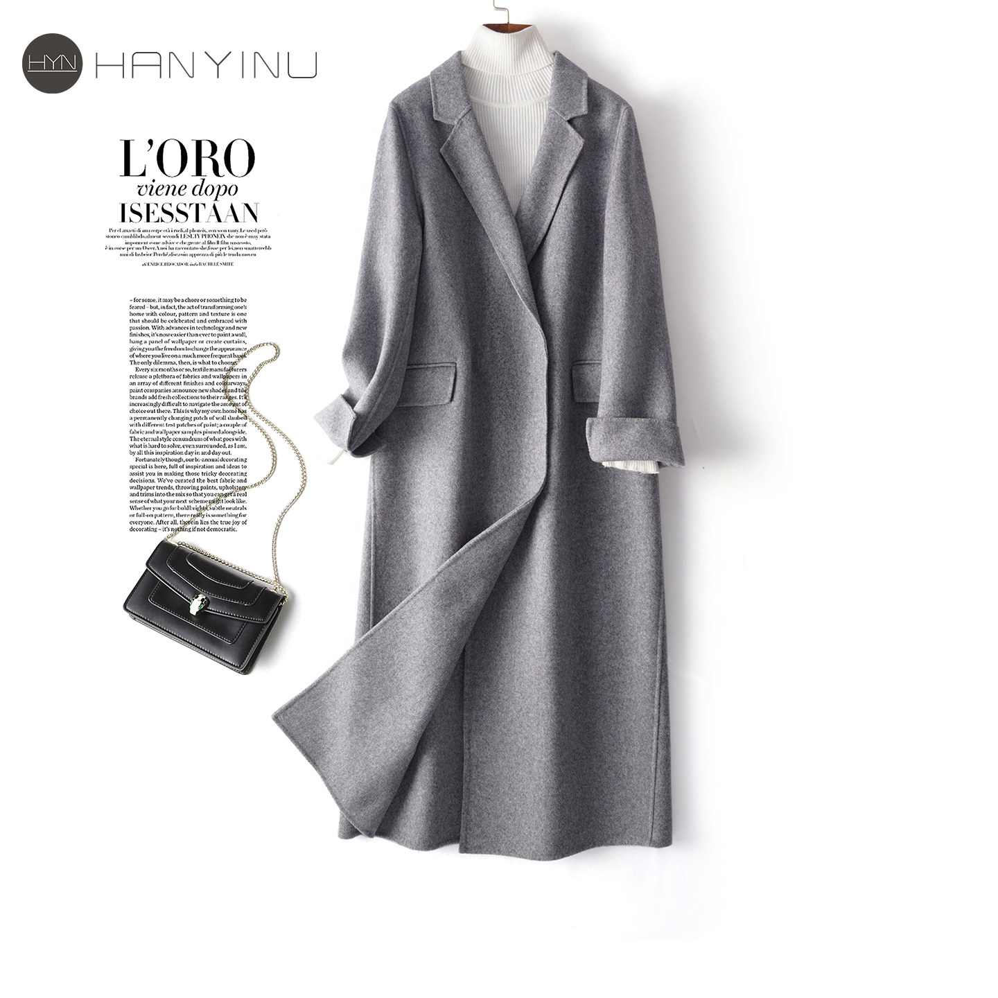 全羊毛大衣女中长款西装领轻奢气质宽松春秋新款高级感外套双面呢