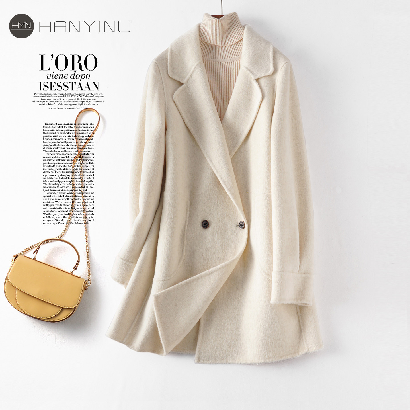 全羊毛呢外套女中长款西装领韩版时尚小个子2025新款冬双面呢大衣