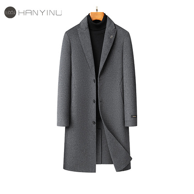 羊毛毛呢外套中长西装领条纹冬季