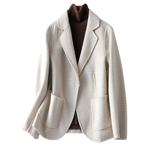 毛呢外套女短款西服领收腰气质羊毛呢子春秋新款西装式双面绒大衣