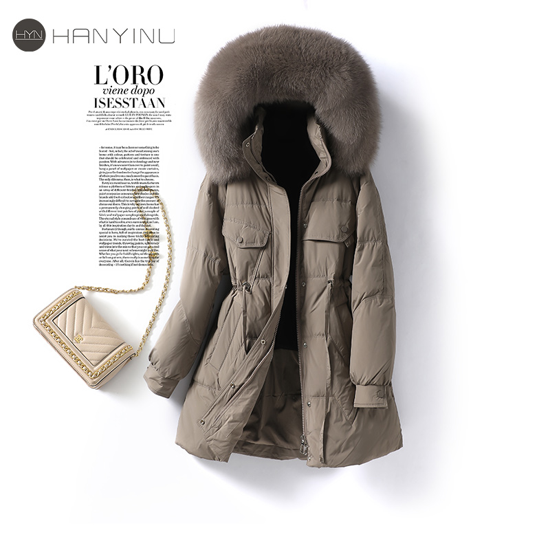 羽绒服中长款狐狸毛领韩版小个子