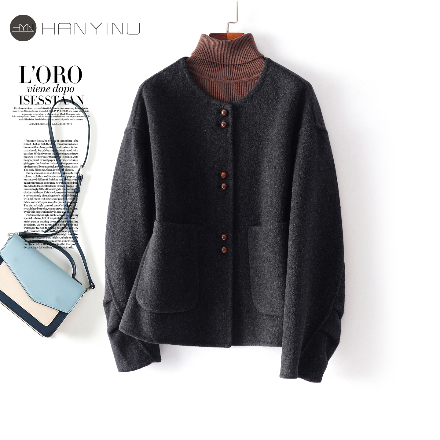 2025秋冬短款圆领毛呢外套女大衣