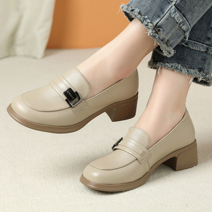 时尚 复古小皮鞋 百搭厚底乐福鞋 女2025春秋圆头大码 休闲33 粗跟单鞋