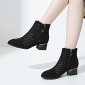 水钻透气凉靴舒适女鞋 粗跟镂空时尚 洞洞短靴百搭女靴子 新款 春夏季