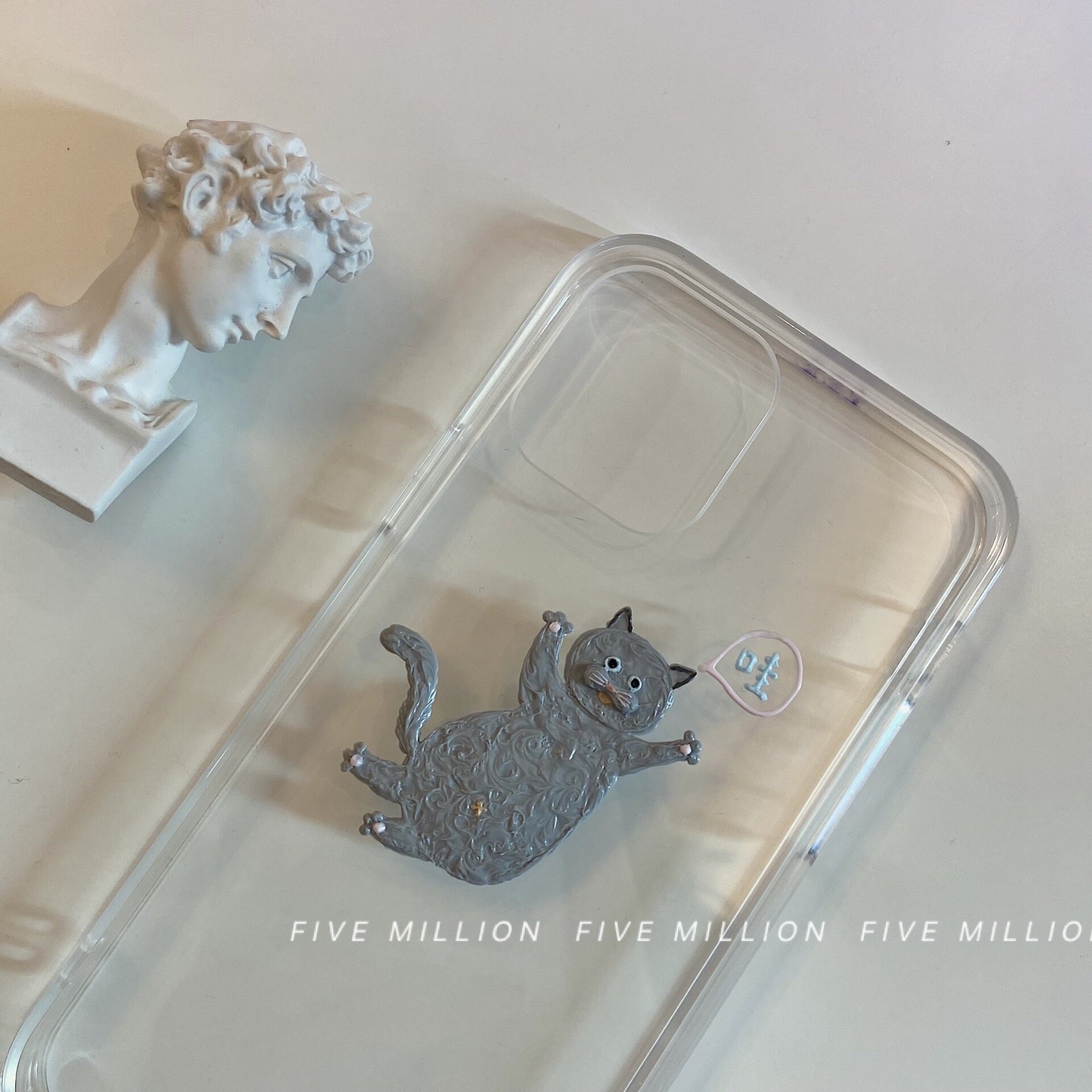 伍百万 原创可爱蓝猫立体奶油胶手机壳手工diy小众定制全包保护套