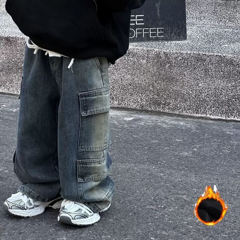 儿童牛仔裤春秋款男女童春装牛仔裤宝宝复古男童阔腿裤直筒裤长裤