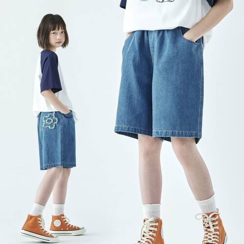 2026夏季新款亲子中大女童休闲牛仔短裤经典百搭流行时尚宽松中裤