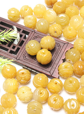 产地直销12mm龟背天然黄龙玉散珠 玉石饰品配件 金丝玉龟背