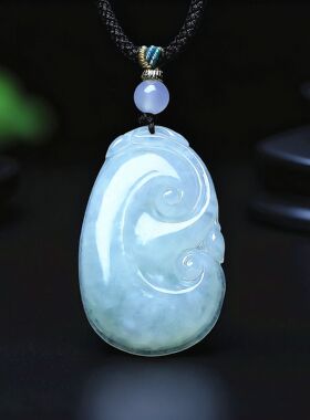 正品缅甸天然A货翡翠糯冰玉如意吊坠精雕玉石挂件花件翡翠吊坠