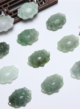 正品天然翡翠雕刻莲花吊坠缅甸A货手工艺品玉坠挂饰玉器批发