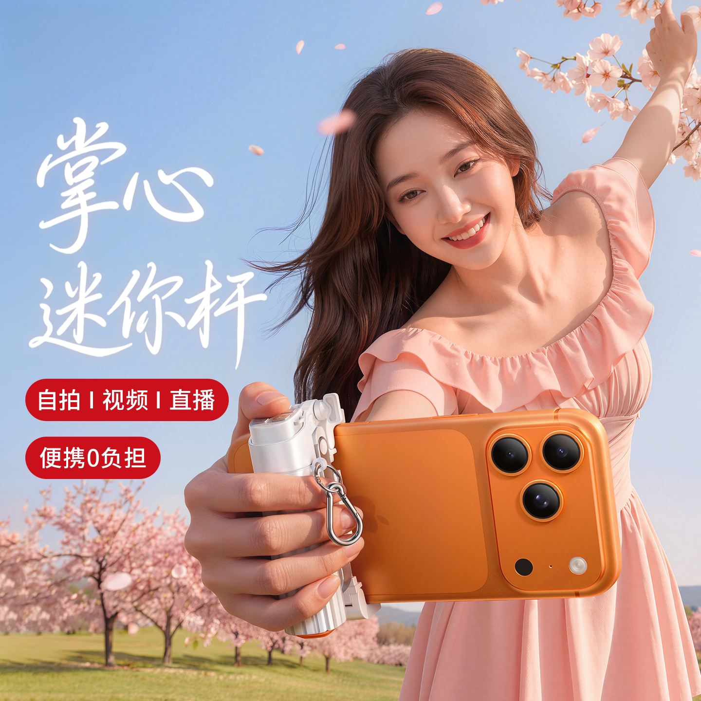 迷你自拍杆2026新款便携式落地三脚架360度旋转手持适用苹果华为手机通用直播演唱会vlog拍摄户外旅游小巧图片
