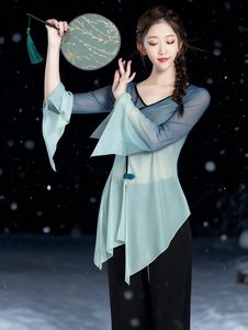 古典舞身韵纱衣春夏长袖练功服现代舞表演服学生艺考舞蹈服套装女