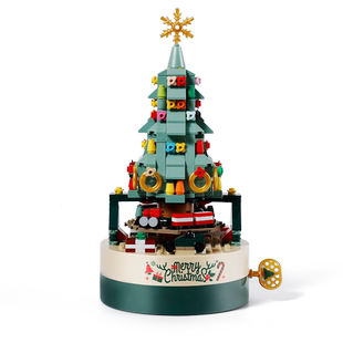 jaki佳奇圣诞树积木旋转八音盒节日音乐男孩生日礼物儿童拼装玩具