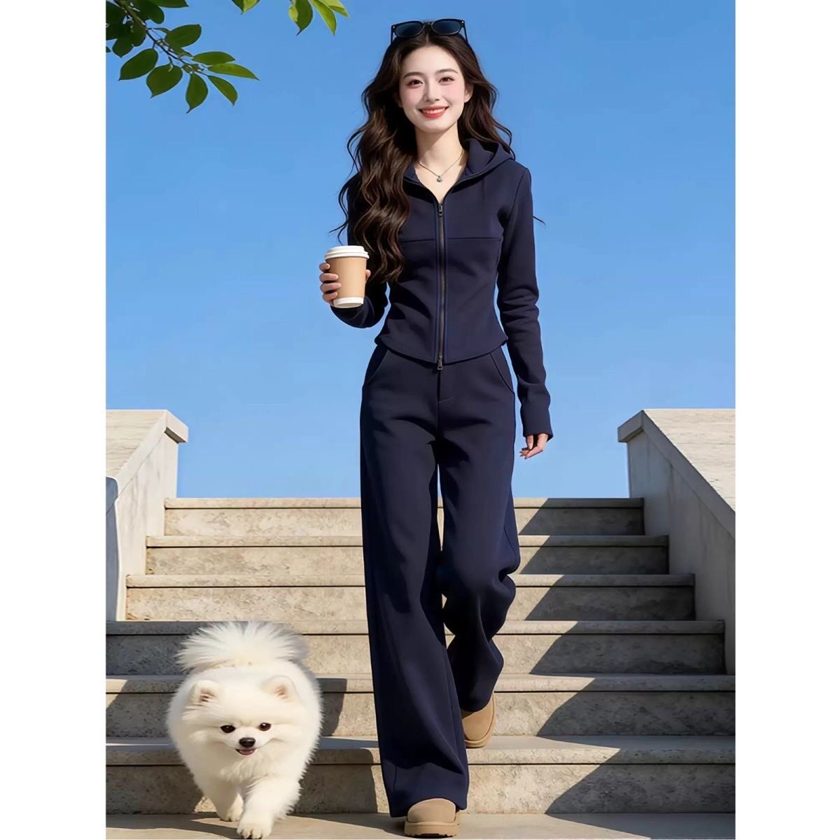 高级感时尚运动套装女春秋韩系修身显瘦连帽卫衣阔腿裤休闲两件套