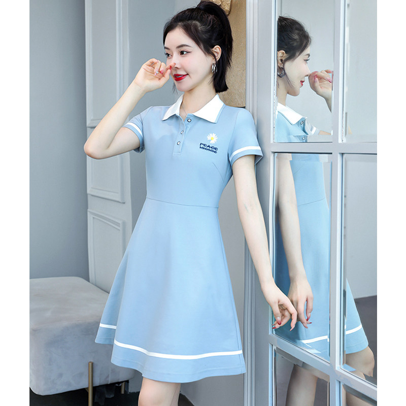 甜美休闲修身polo领连衣裙女夏季新款幼儿园教师园服显瘦T恤裙
