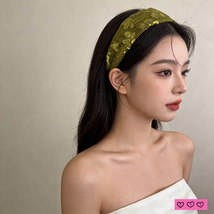 LASS 千金名媛金色头箍亮片超宽边发卡 LIZ原创设计师发箍2026新款