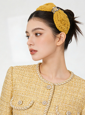 LASS LIZ原创设计发卡2026秋冬高级感优雅黄色毛线礼帽蝴蝶结发箍