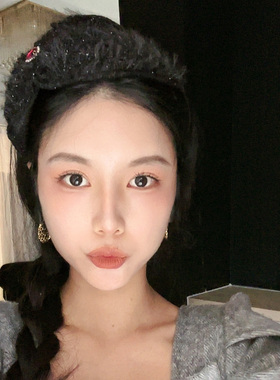 LASS LIZ原创设计师发箍2025秋冬新款法式黑色毛毛水钻头箍发卡