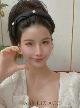 LASS LIZ设计师配饰2024秋冬新款黑色珍珠发箍法式精致外出发卡