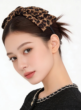 LASS LIZ原创设计2026春秋新款复古双层蝴蝶结豹纹发箍日常通勤