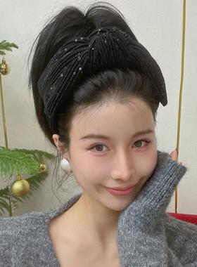 LASS LIZ原创设计师配饰2025新款法式满天星宽边黑色大蝴蝶结发箍