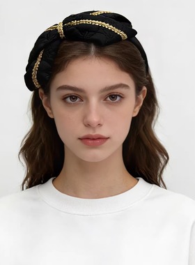 LASS LIZ原创设计师发箍2025秋冬新款百搭黑色发卡宽边蝴蝶结头箍