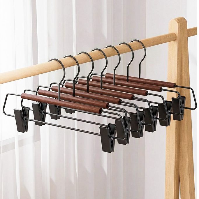 铁艺裤架裙架夹力强成人防滑无痕挂衣架裤子专用轻奢高档吊杆木质