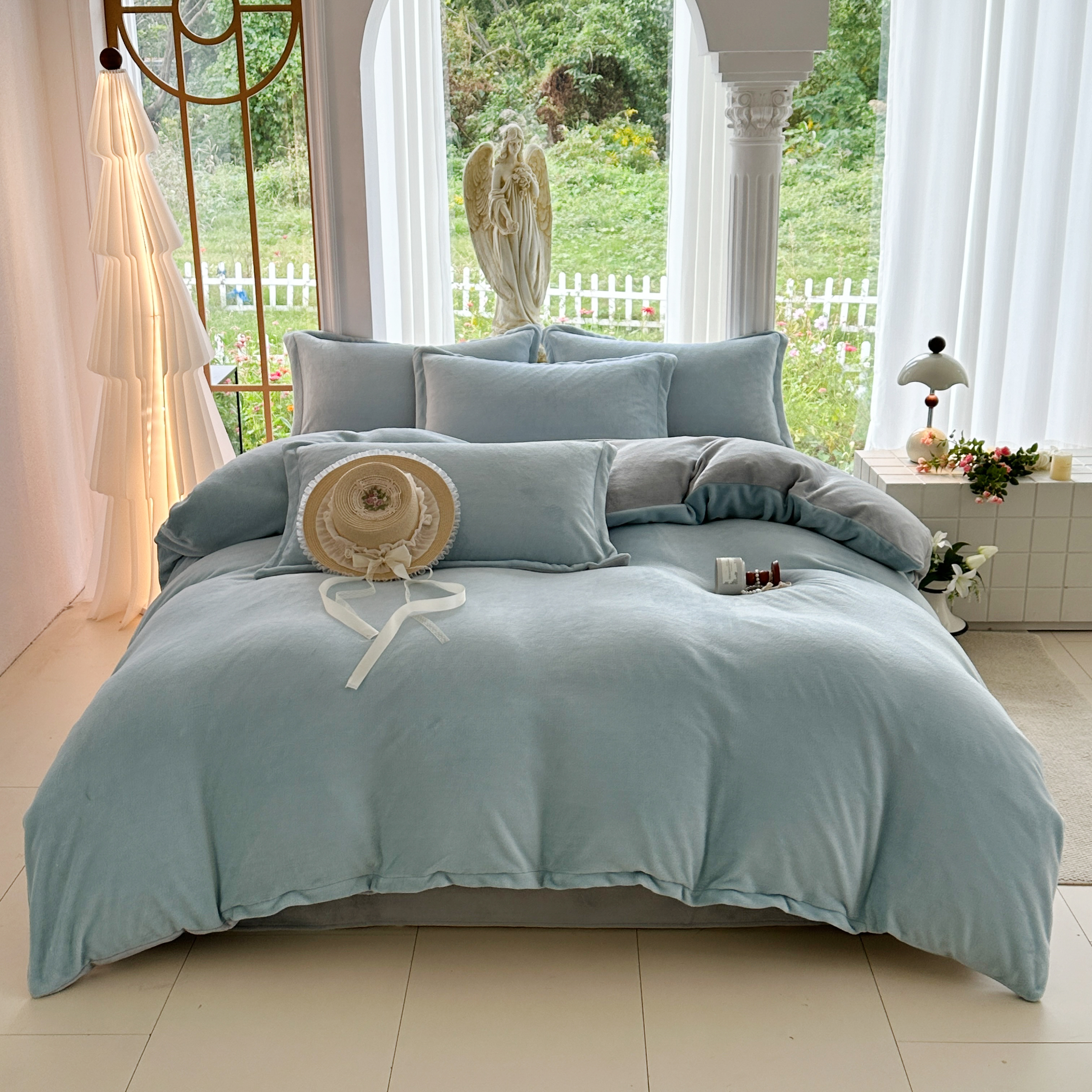 纯色加厚牛奶绒四件套床单床款款7.6斤左右