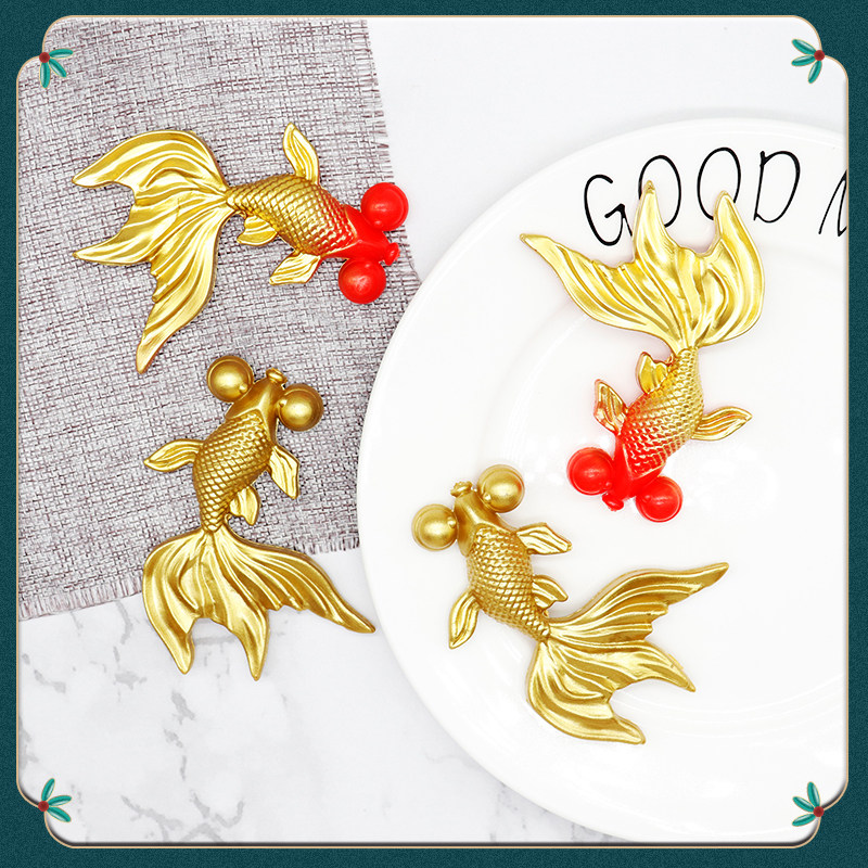 中国风塑料鲤鱼金鱼玩具寿星贺寿中式祝寿蛋糕装饰摆件