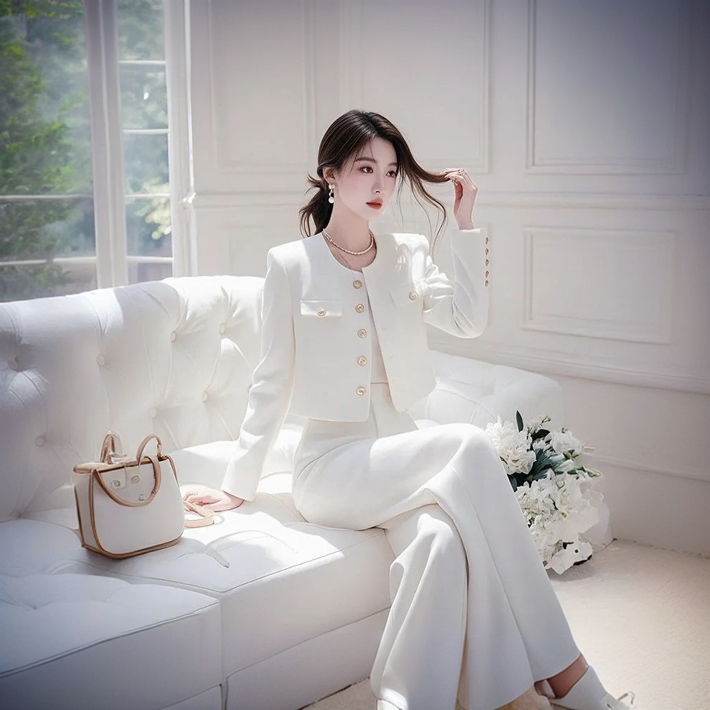 轻奢韩系时尚女神范气质外套套装搭配阔腿裤潮流职业女