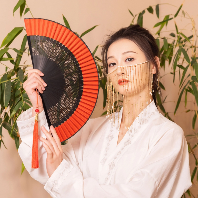 扇子折扇中国风红色易开合舞蹈扇古风汉服旗袍走秀跳舞小折叠扇子