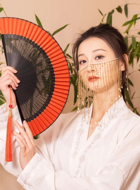 扇子折扇中国风红色易开合舞蹈扇古风汉服旗袍走秀跳舞小折叠扇子