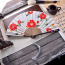 拍照 扇子折扇中国风红山茶猫咪女式 夏天便携随身折叠扇可爱小中式