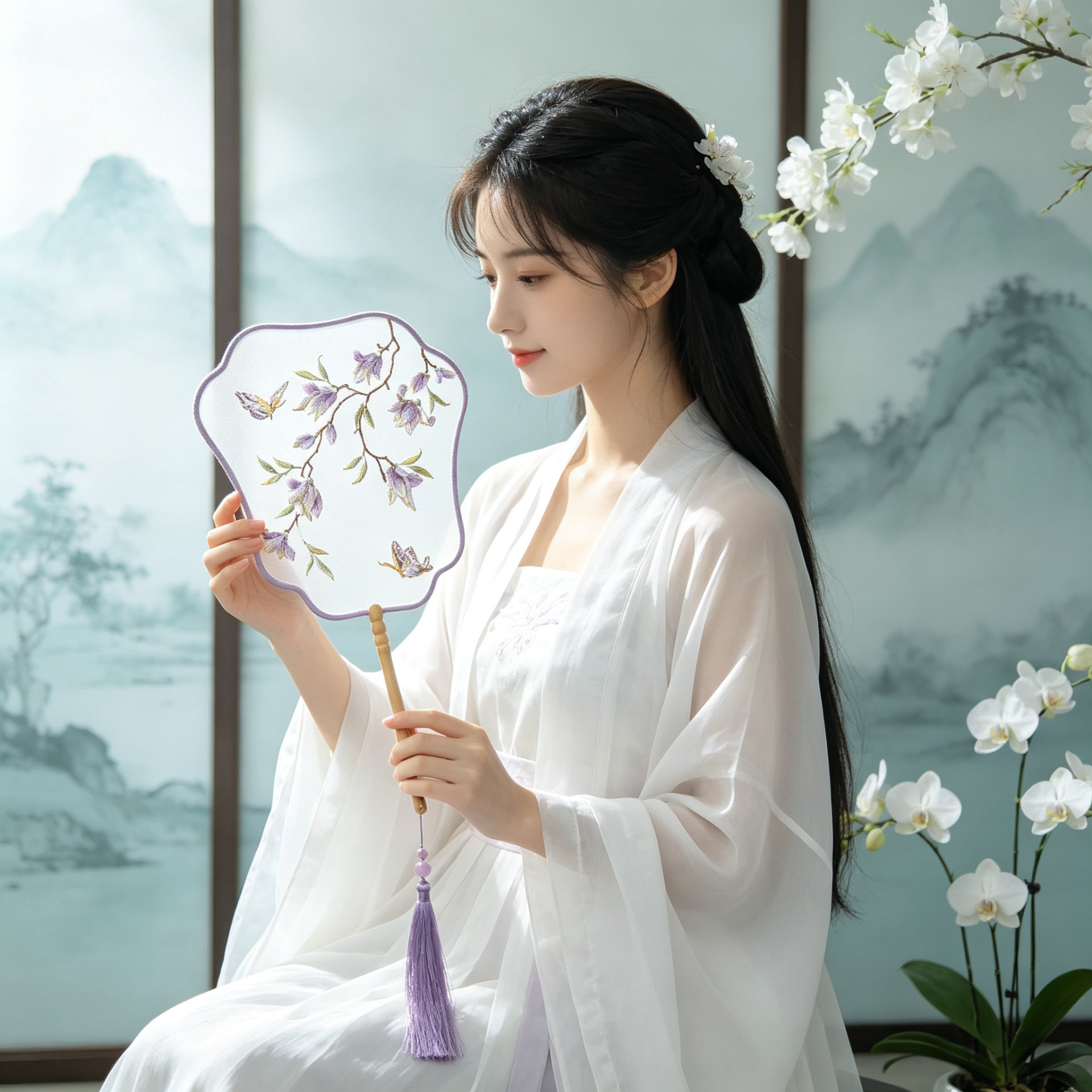 中国风刺绣扇子绣花真丝团扇中式宫扇女式古代宫廷汉服旗袍舞蹈扇