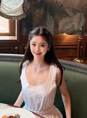 M新款法式甜美白色刺绣花边无袖连衣裙女时尚休闲收腰长款裙子