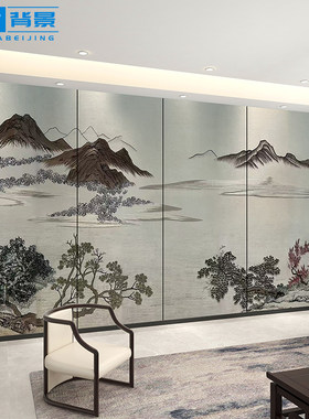 刺绣新中式背景墙硬包客厅沙发