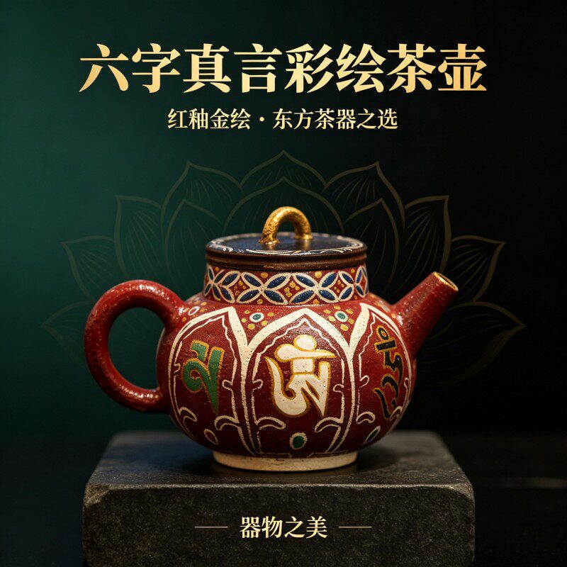 纯手工拾念丨蕉白轩手绘六字真言茶壶中式复古泡茶带礼盒功夫茶具