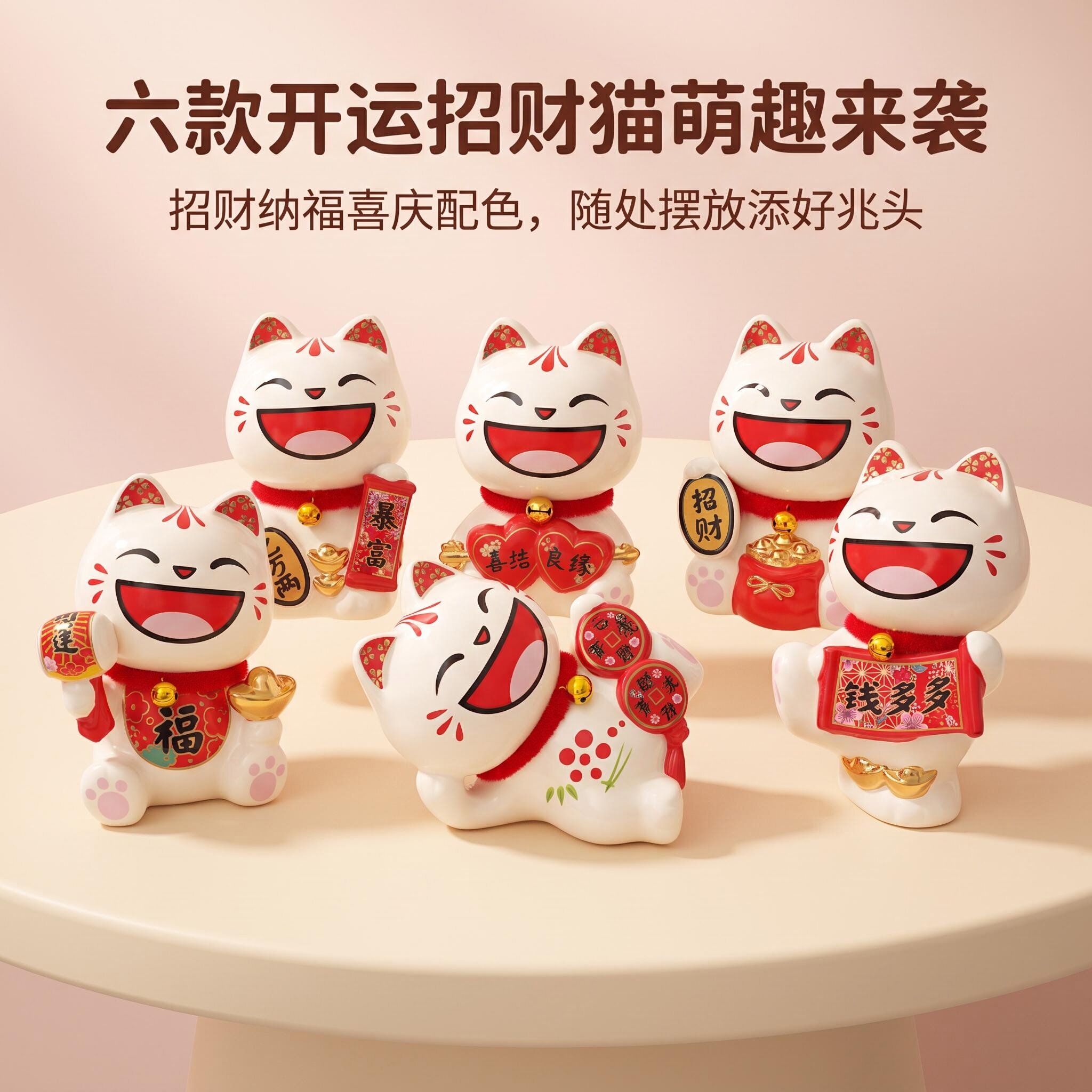 陶瓷招财猫装饰小号财运猫摆件