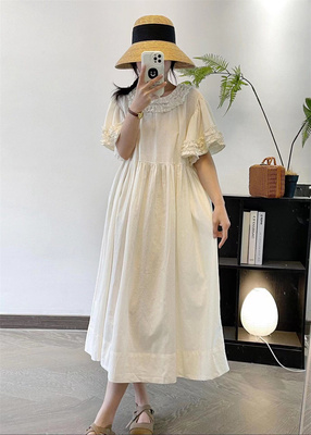 木耳领纯棉纯色甜美A字裙