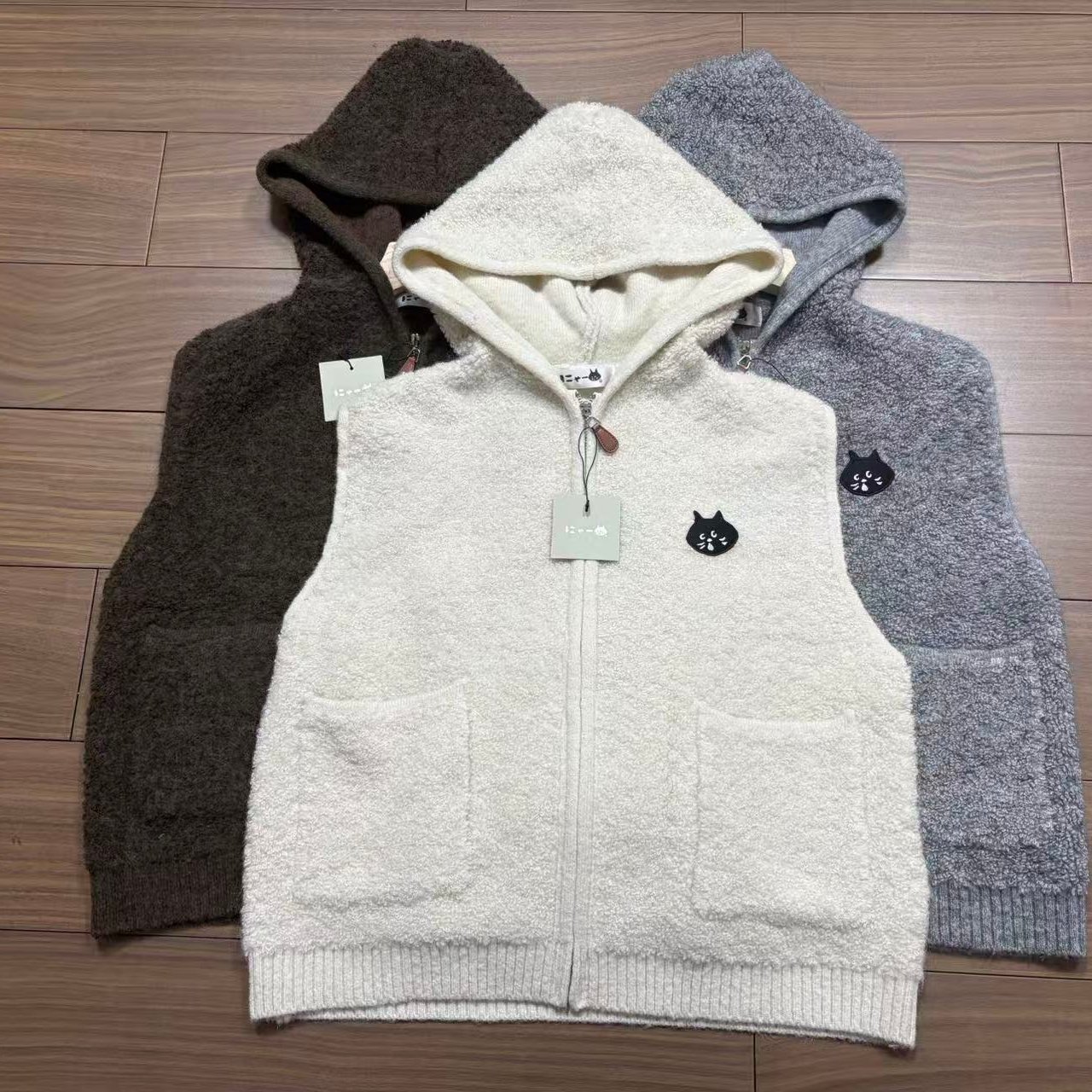 官网猫头羊羔绒连帽背心坎肩女2025冬季新款马甲保暖拉链无袖开衫