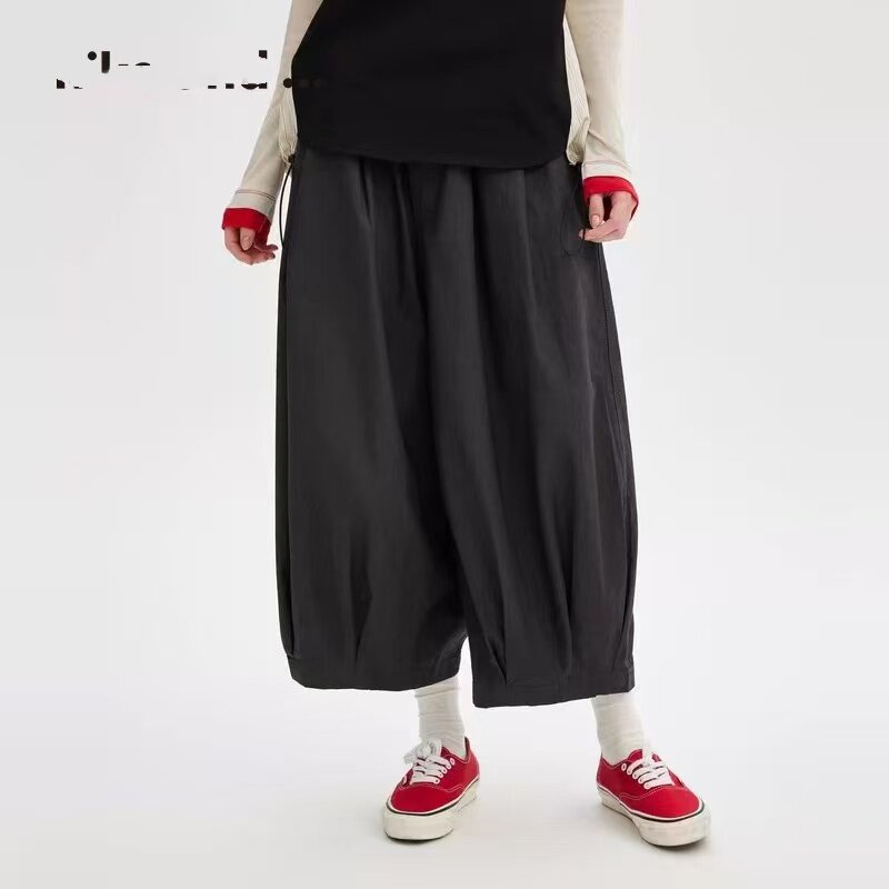 官网气球裤女2026夏季新款甜美纯棉系带松紧高腰灯笼裤长裤八分裤