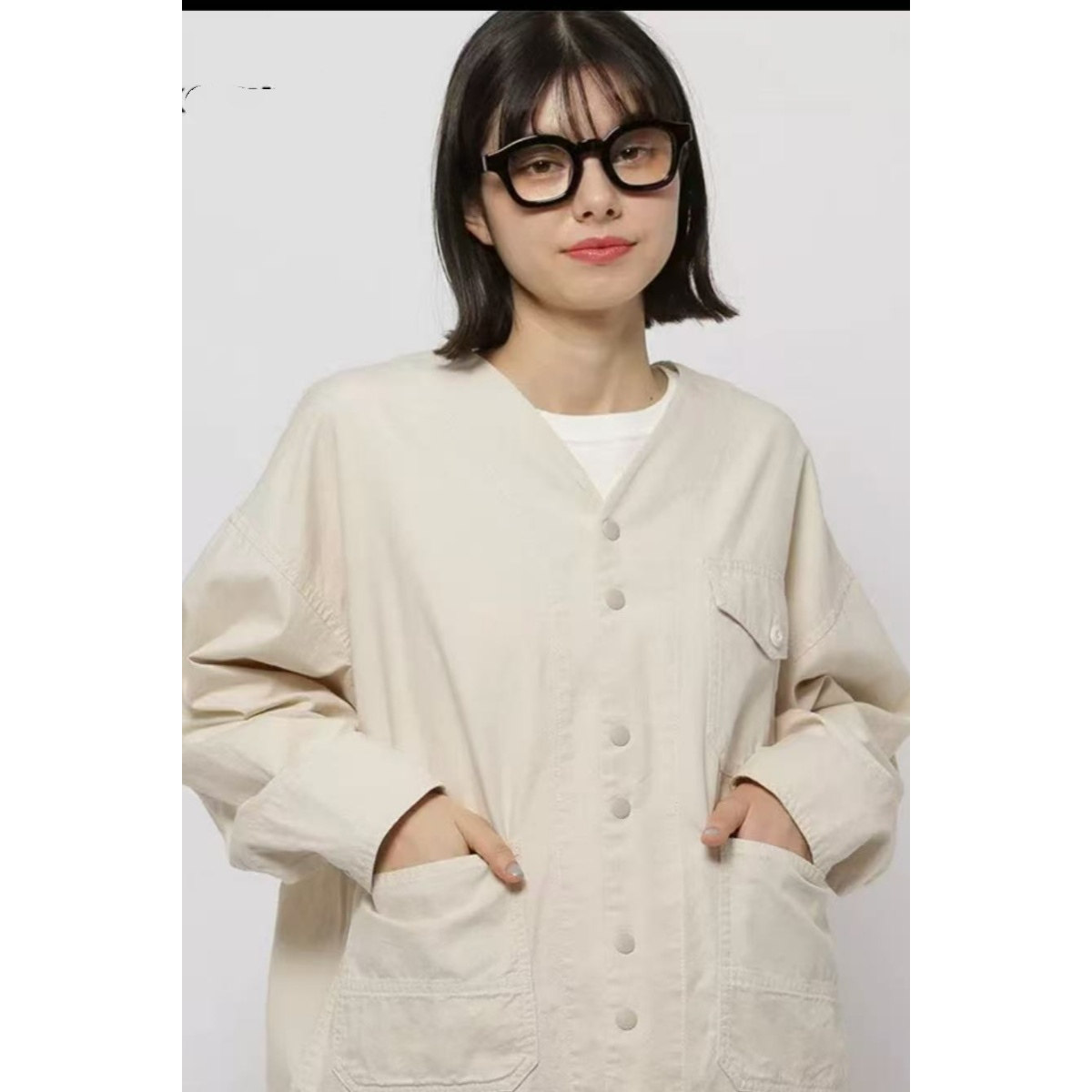 官网复古简约长袖短外套女2026春季新款休闲纯棉时尚V领宽松上衣,女装/女士精品,衬衫,淘宝优惠券,粉丝福利购,淘宝优惠卷